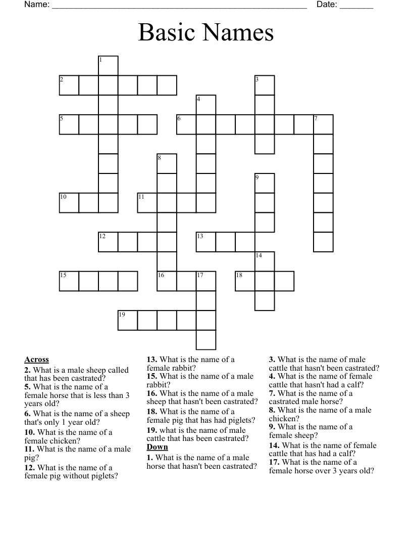 Basic Names Crossword
