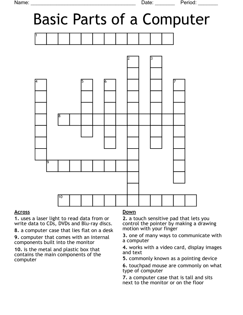 Basic Parts of a Computer Crossword