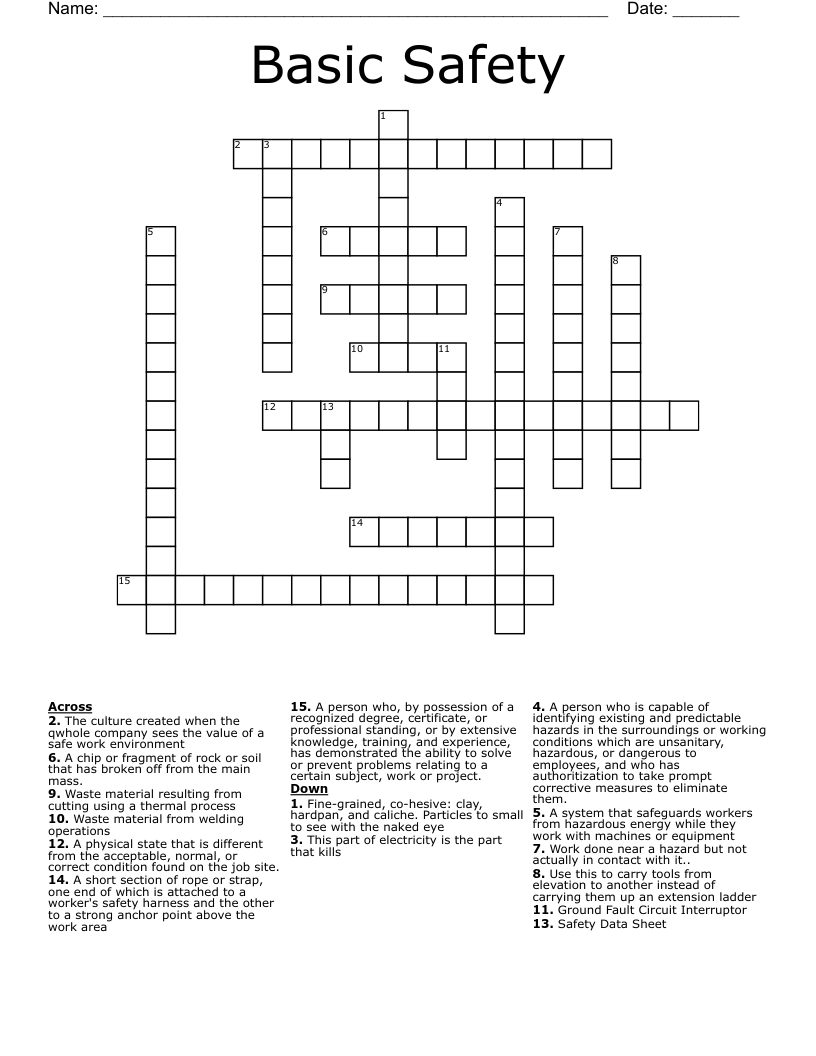 Basic Safety Crossword