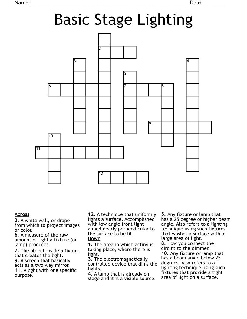 Basic Stage Lighting Crossword
