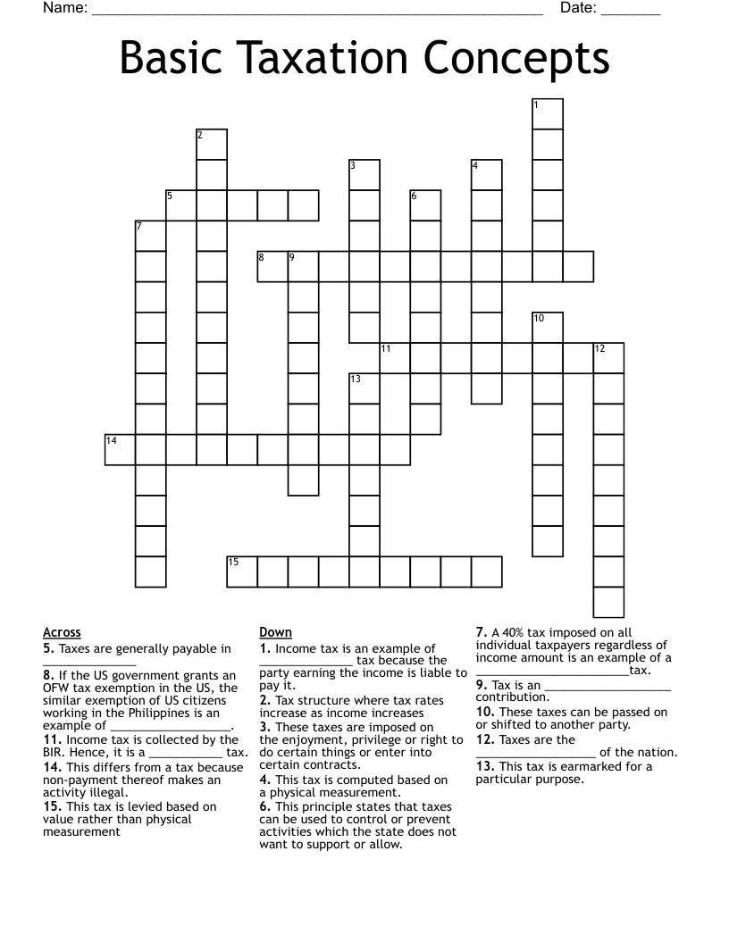 Basic Taxation Concepts Crossword