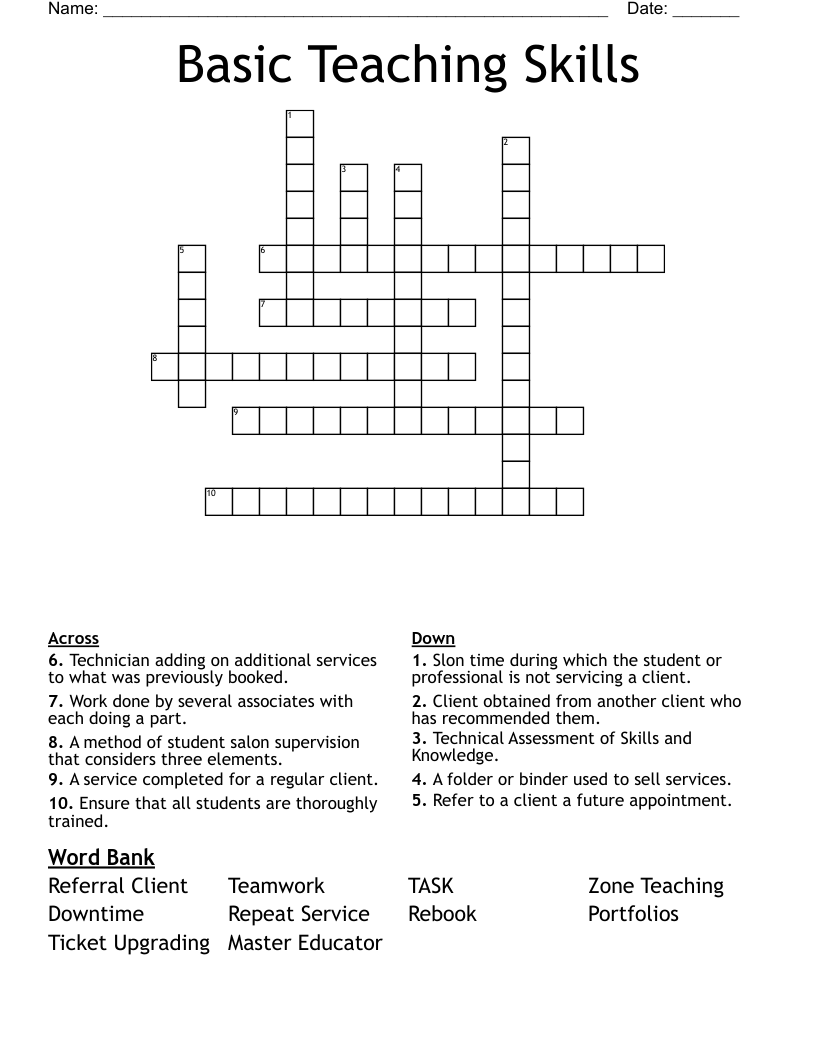 Basic Teaching Skills Crossword