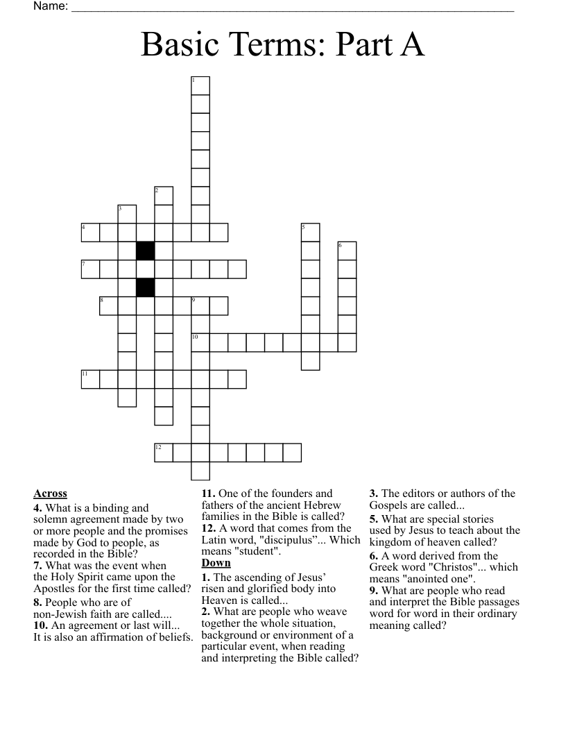 Basic Terms: Part A  Crossword