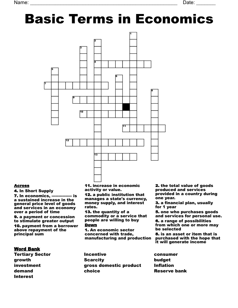 Basic Terms in Economics Crossword