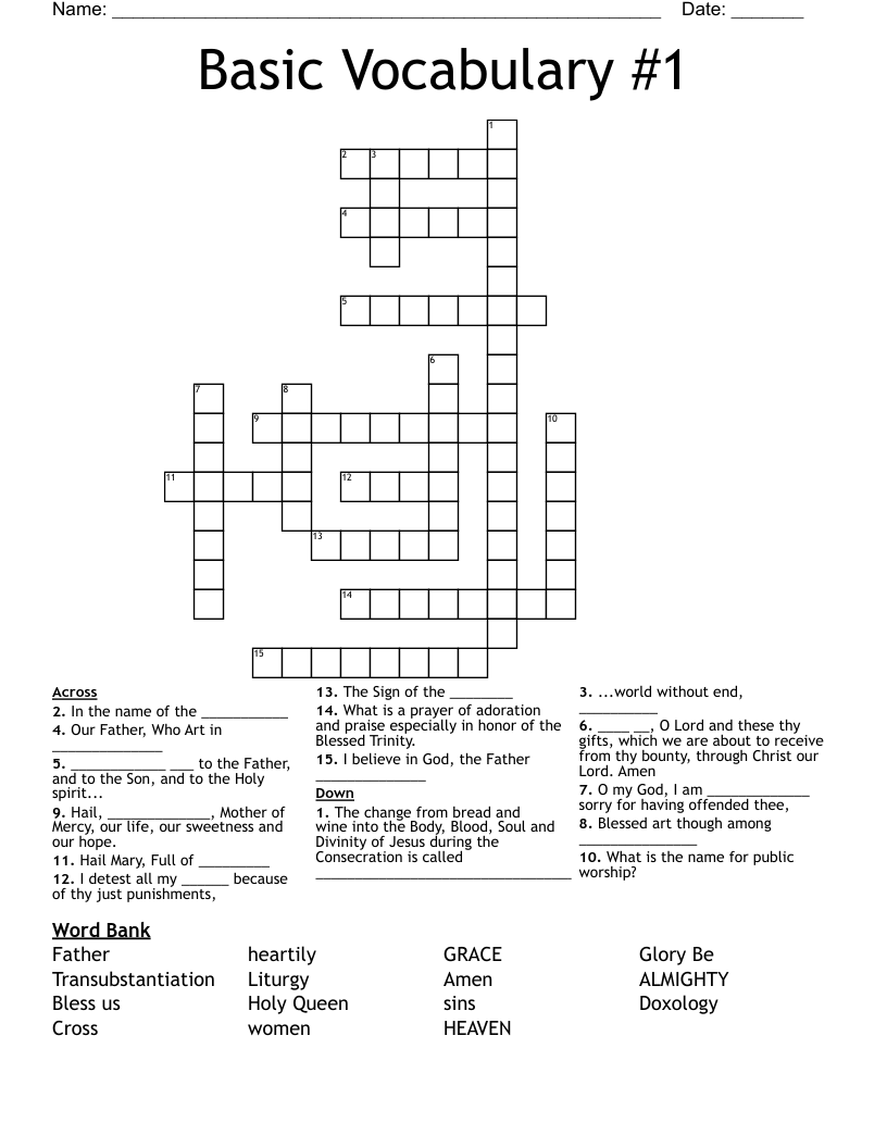 Basic Vocabulary #1 Crossword