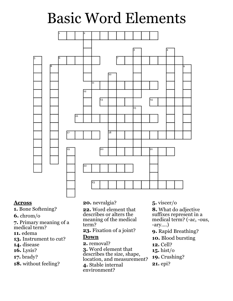 Basic Word Elements Crossword