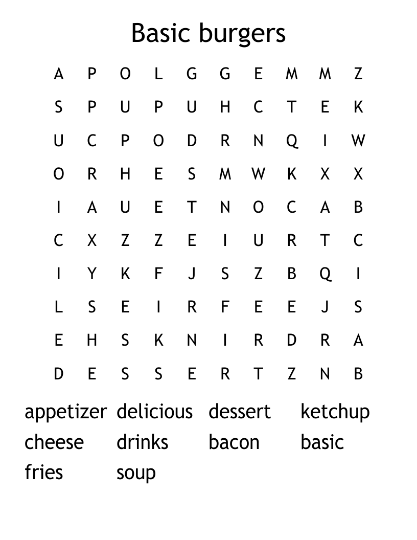 Basic burgers Word Search