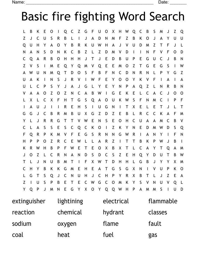 Basic fire fighting Word Search