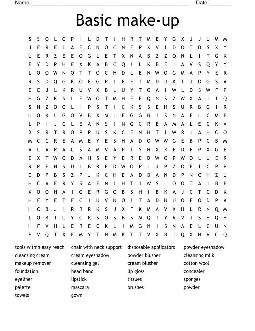 Basic make-up Word Search
