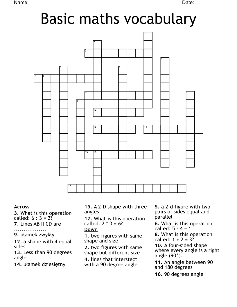Basic maths vocabulary Crossword