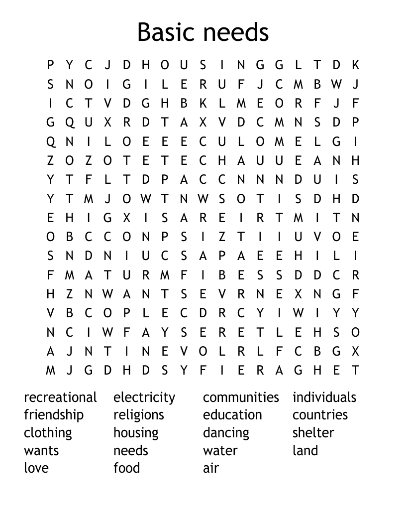 Basic needs Word Search