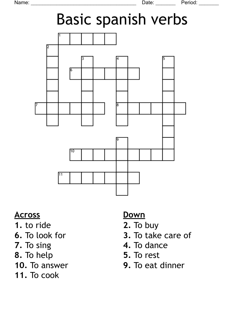 Basic spanish verbs Crossword