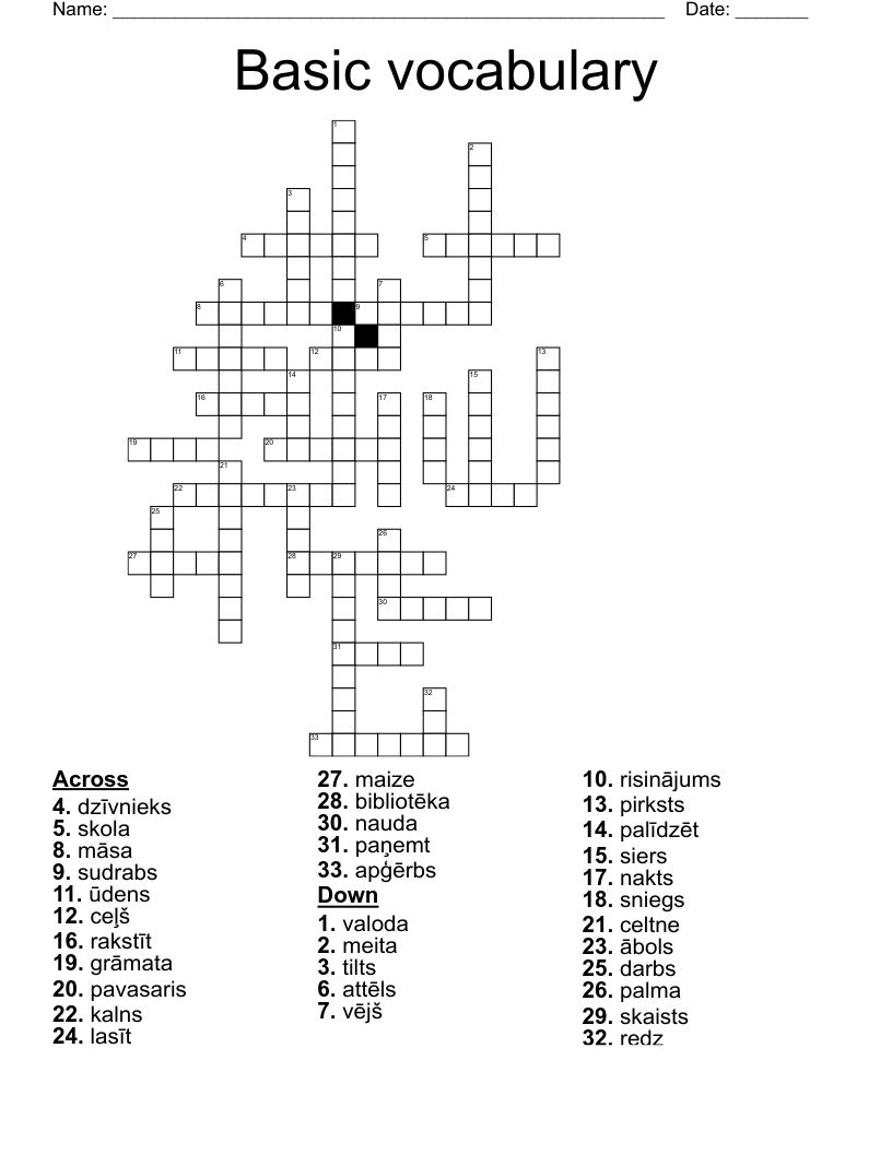 Basic vocabulary Crossword