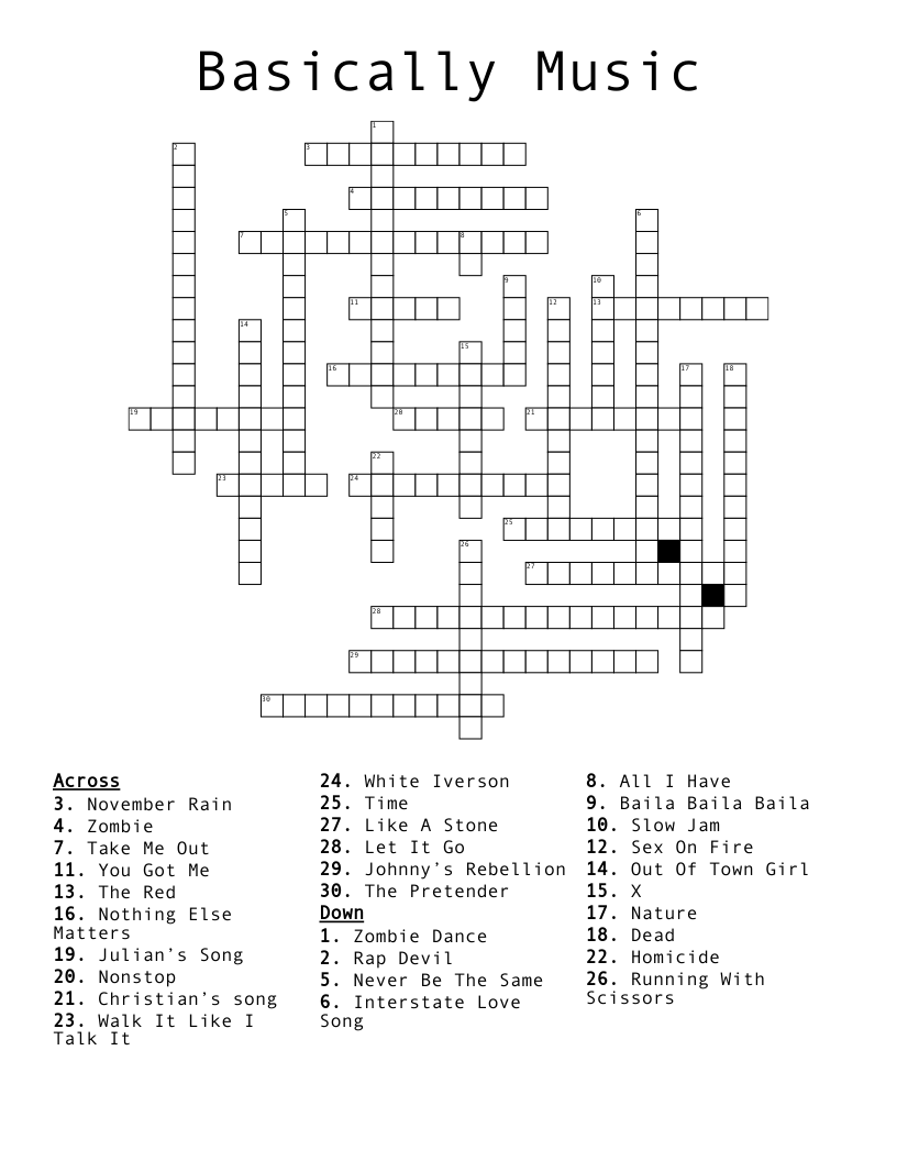 Basically Music Crossword