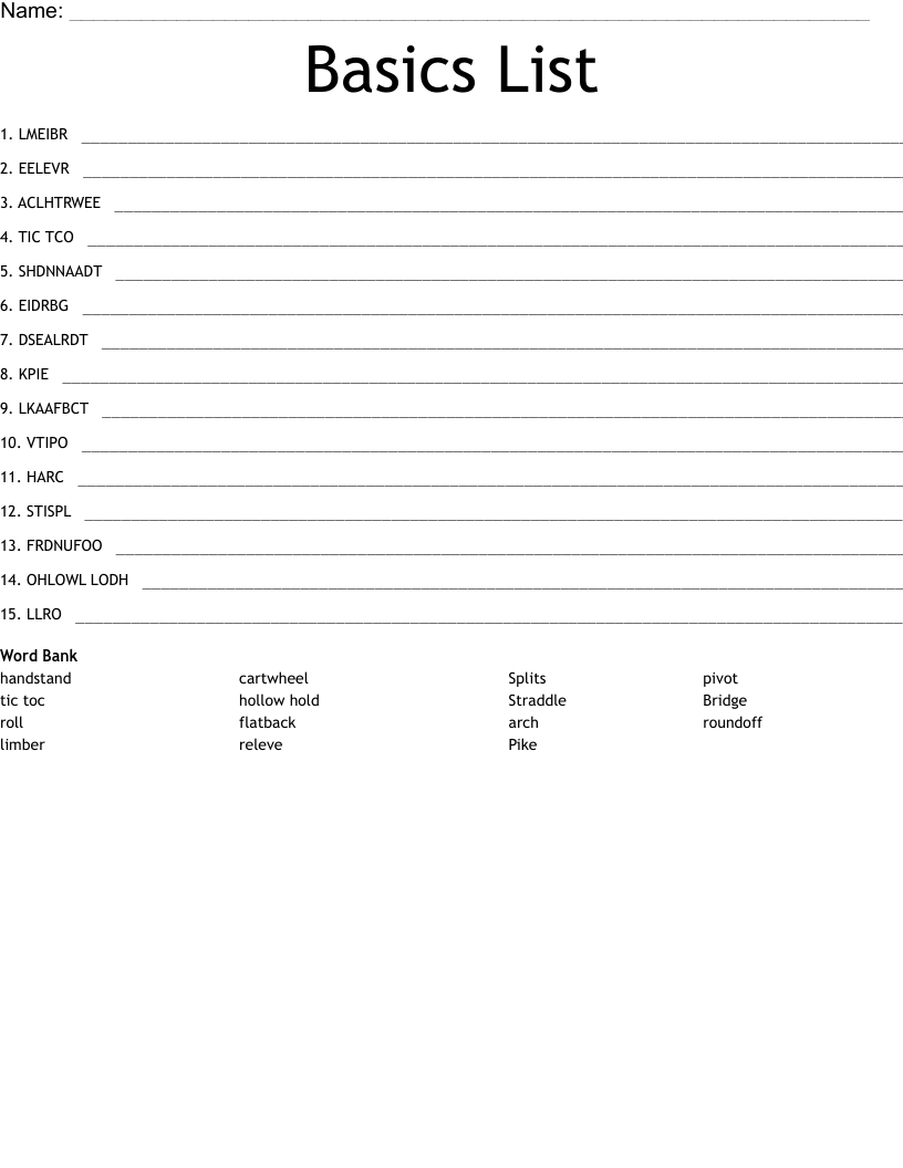 Basics List Word Scramble