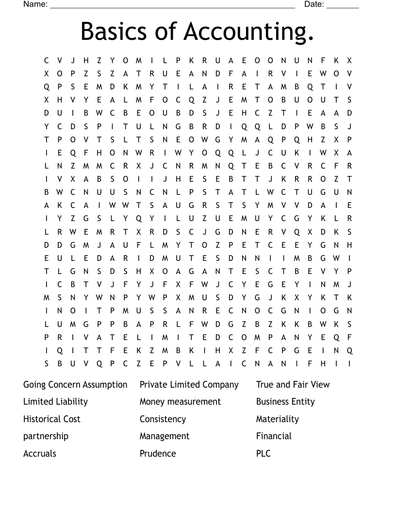 Basics of Accounting. Word Search