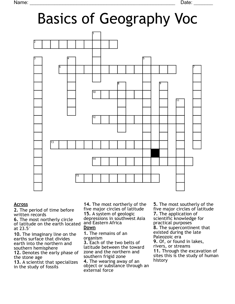 Basics of Geography Voc Crossword
