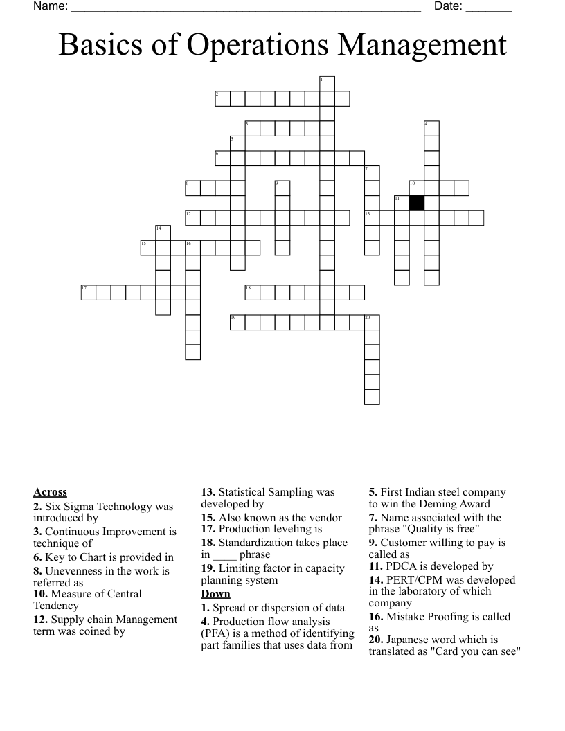 Basics of Operations Management Crossword