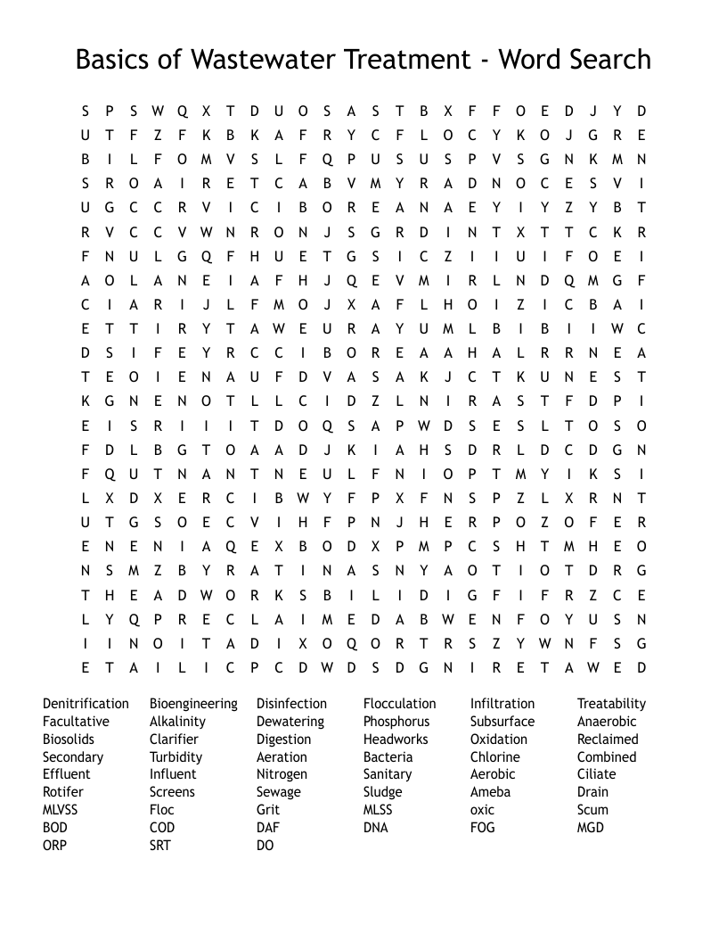 Basics of Wastewater Treatment - Word Search