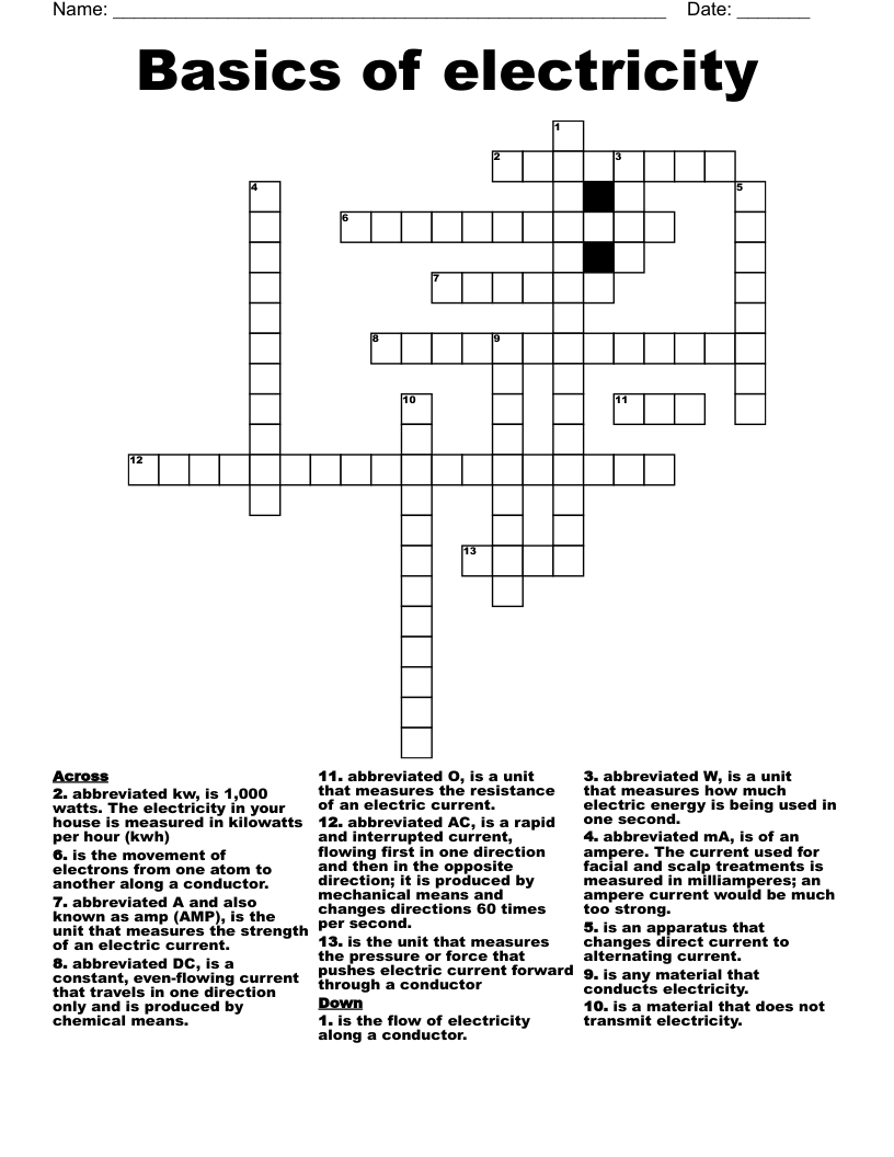 Basics of electricity Crossword