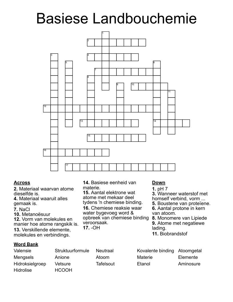 Basiese Landbouchemie Crossword