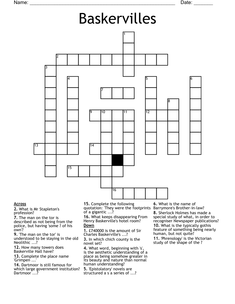 Baskervilles Crossword