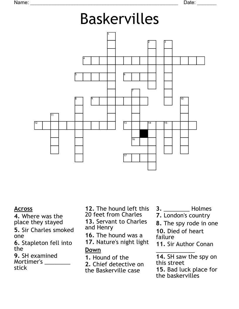 Baskervilles Crossword