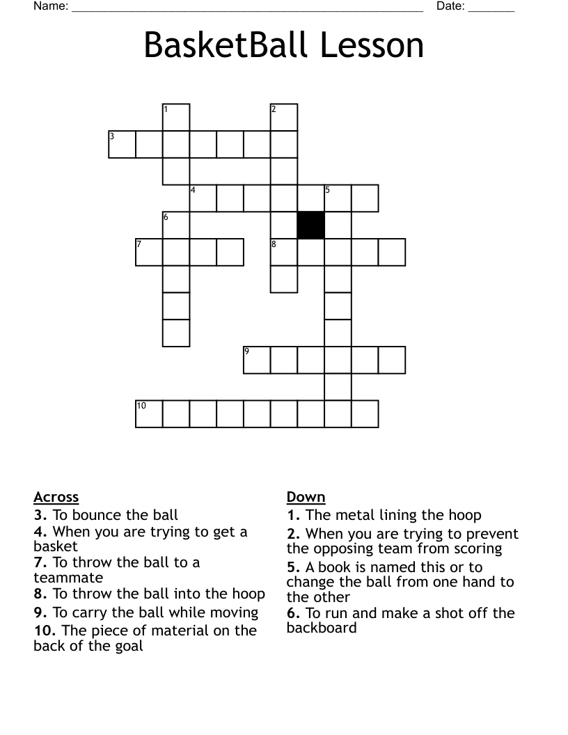 BasketBall Lesson Crossword