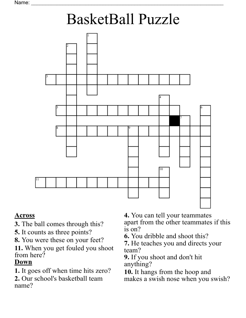 BasketBall Puzzle Crossword