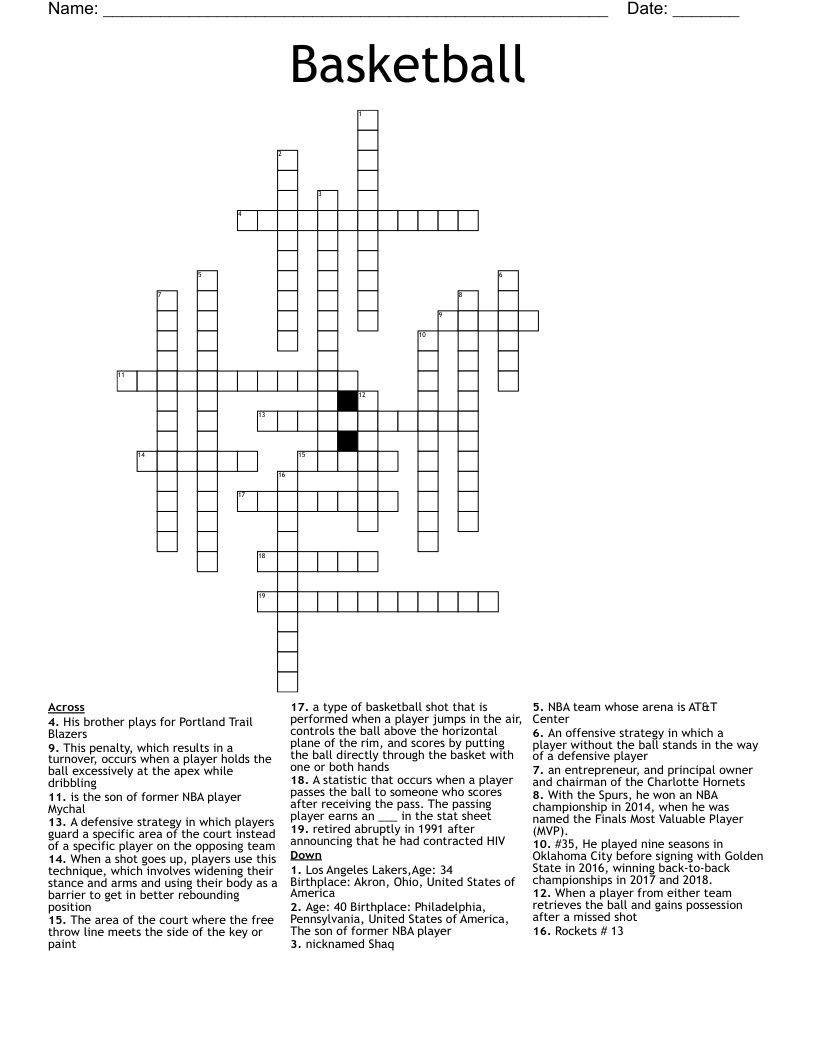 Basketball Crossword