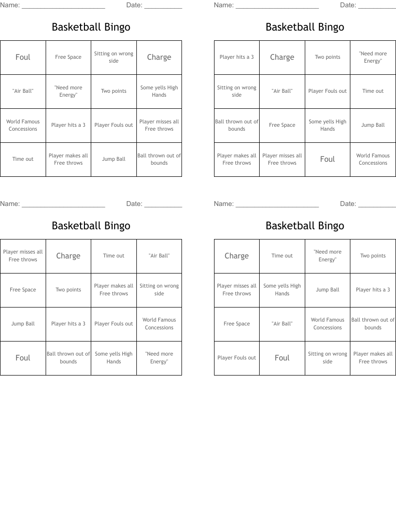 Basketball Bingo