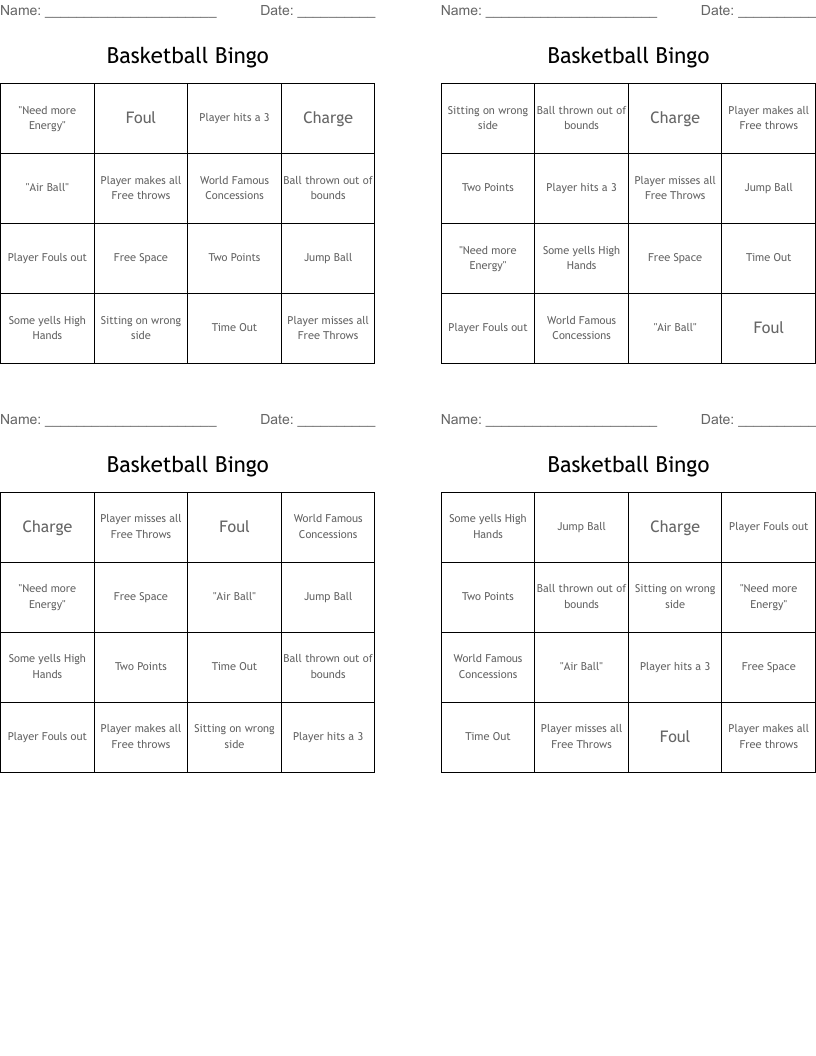 Basketball Bingo