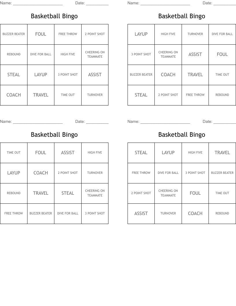 Basketball Bingo