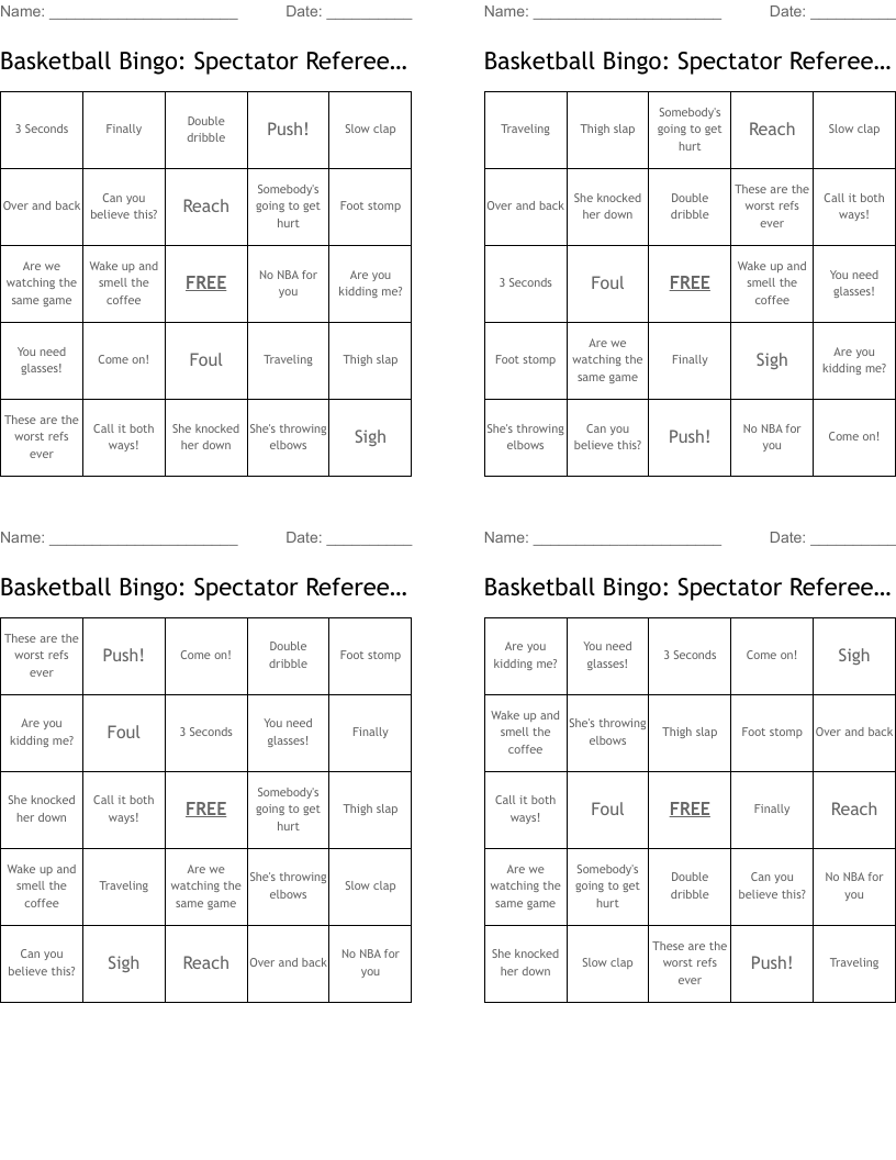 Basketball Bingo: Spectator Referee Assistance