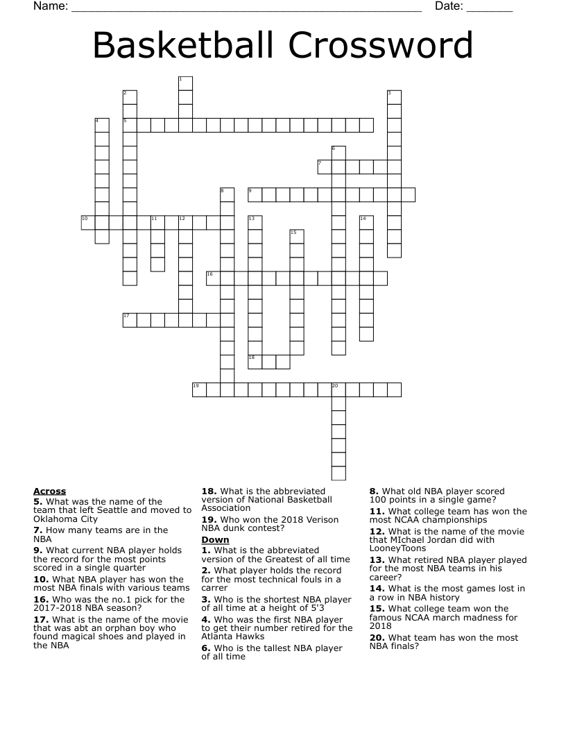 Basketball Crossword