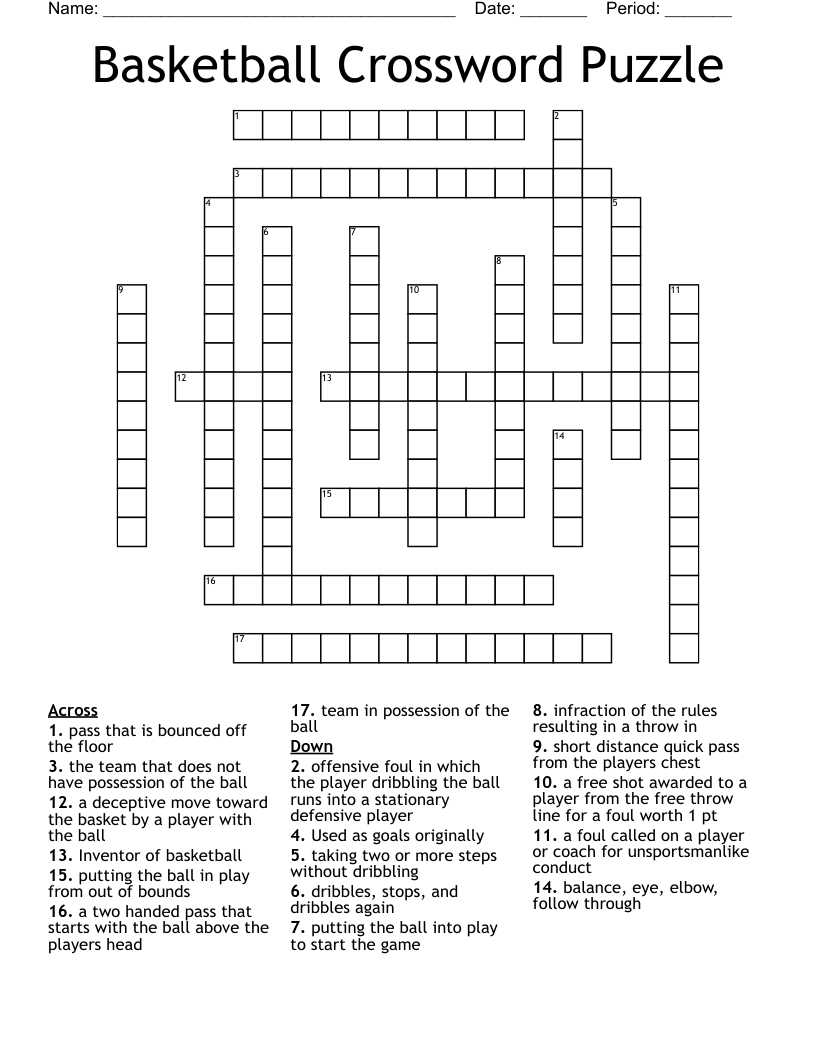 Basketball Crossword Puzzle 