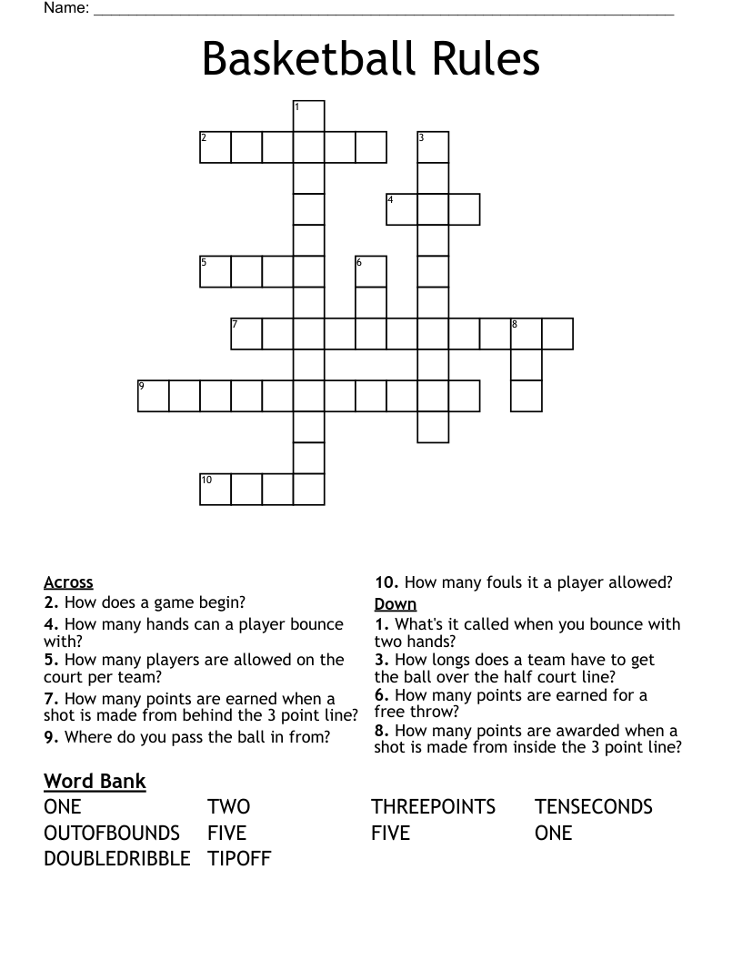 Basketball Rules Crossword