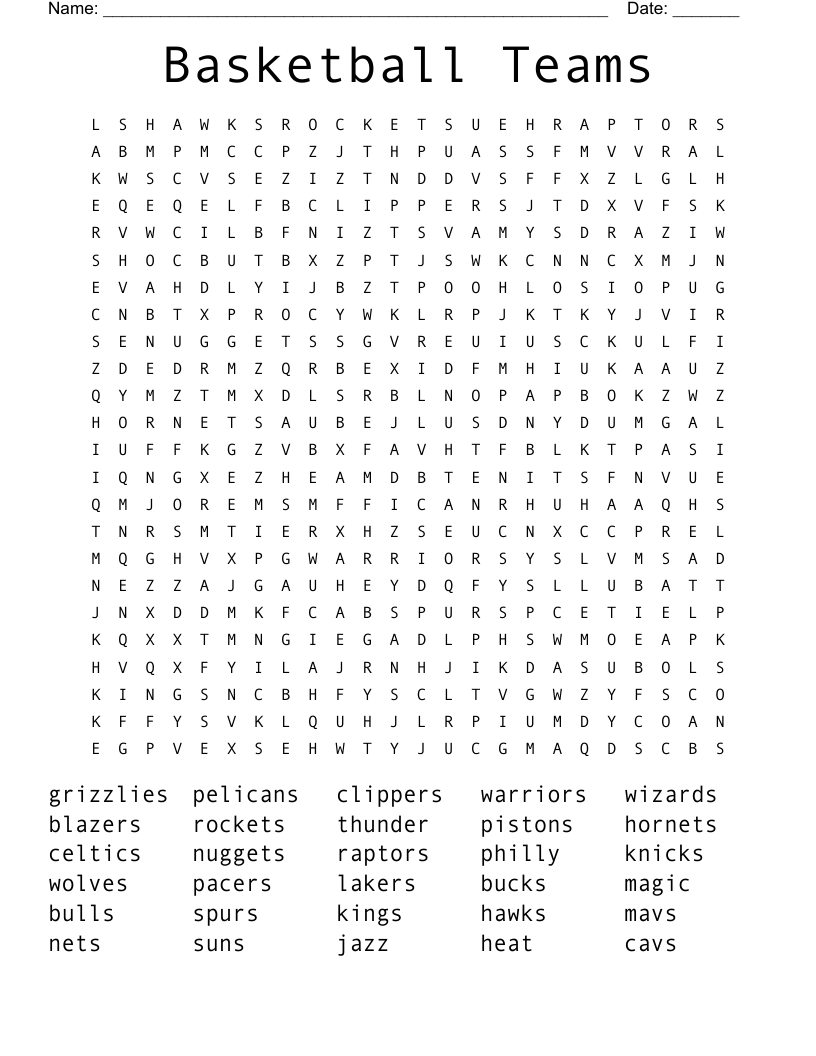 Basketball Teams Word Search