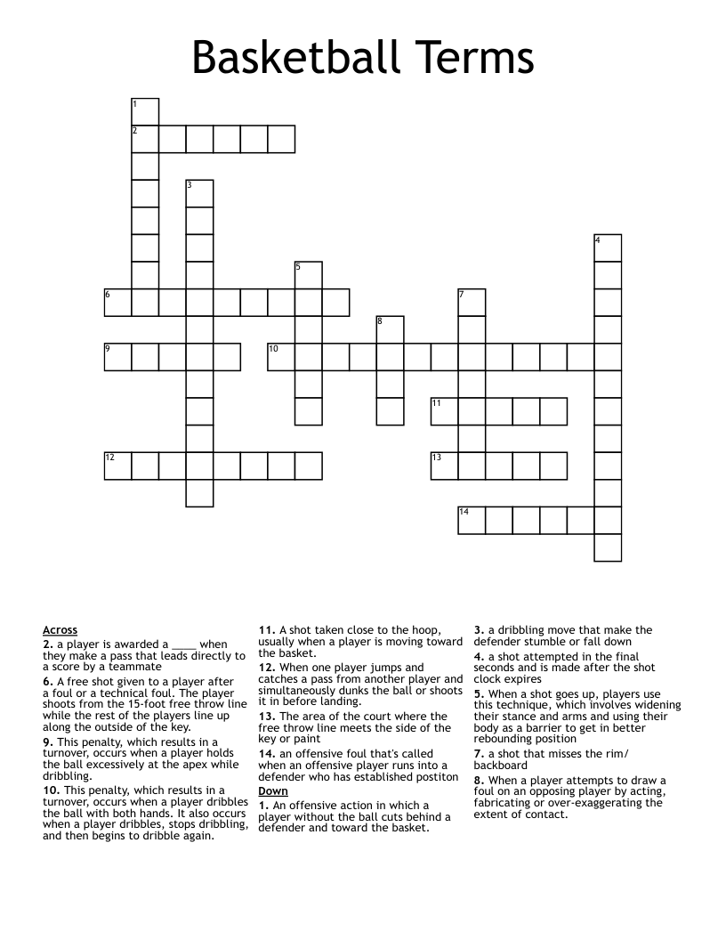 Basketball Terms Crossword