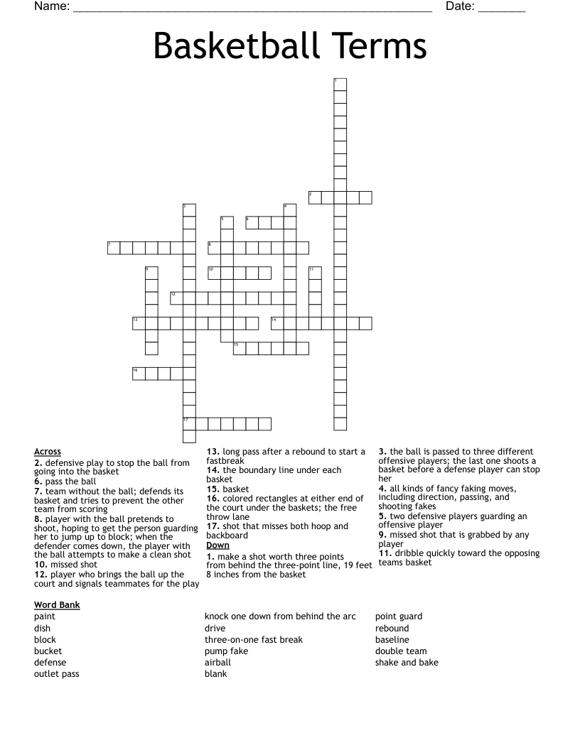 Basketball Terms Crossword