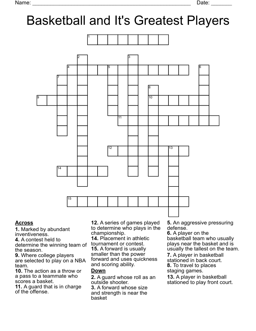 Basketball and It's Greatest Players Crossword