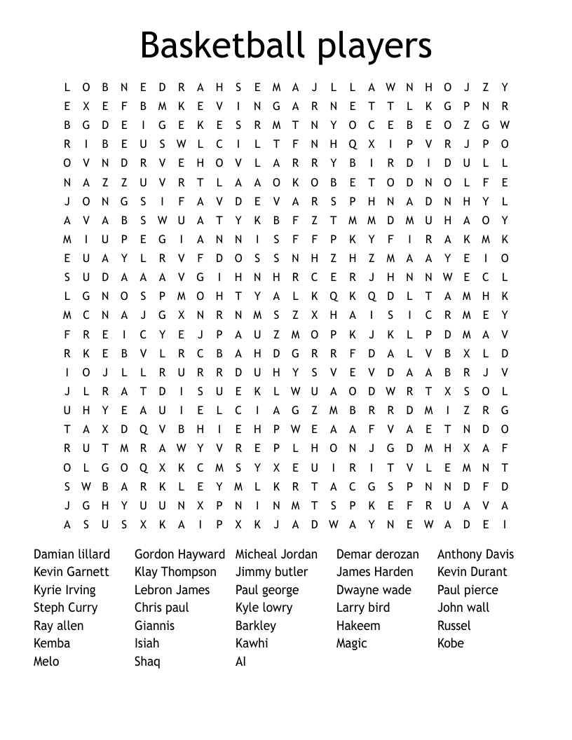 Basketball players Word Search