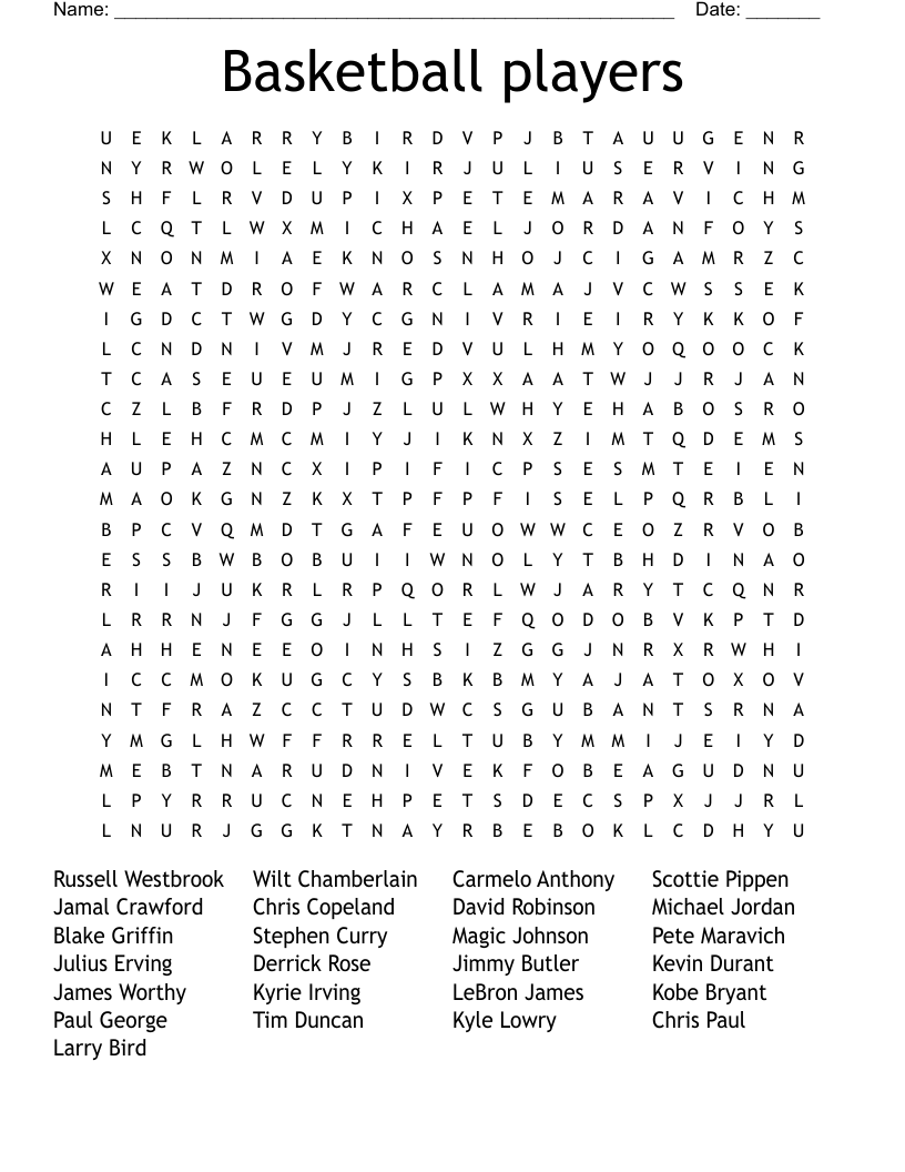 Basketball players Word Search