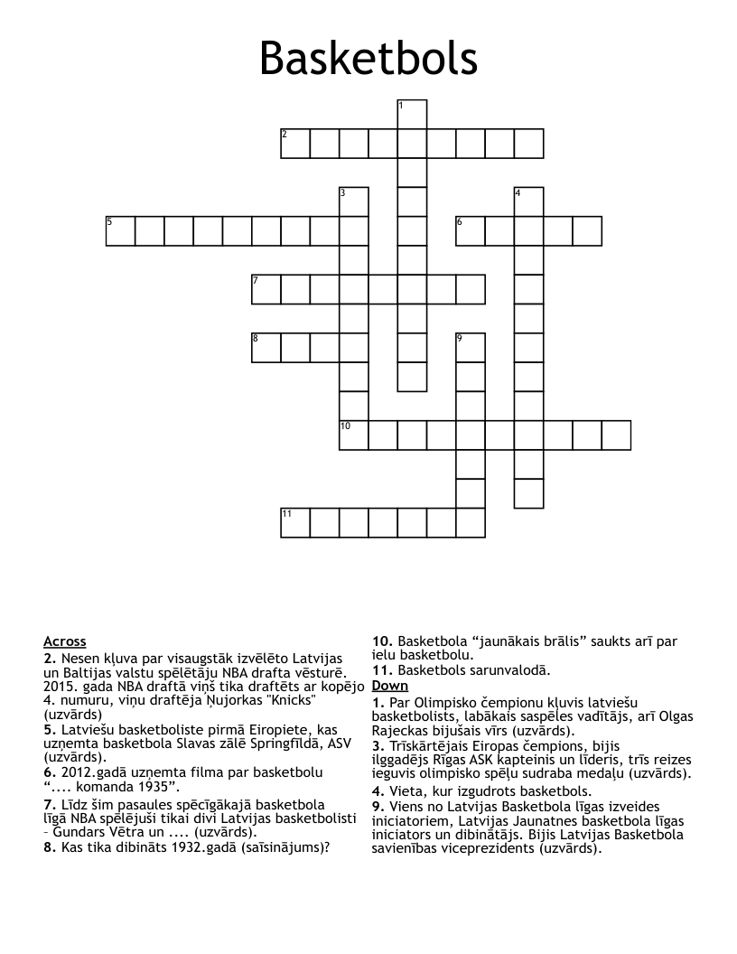 Basketbols Crossword