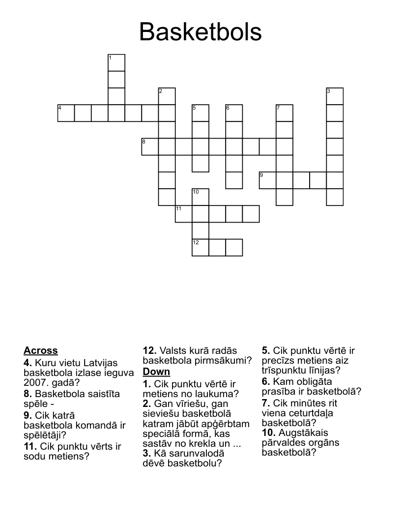 Basketbols Crossword
