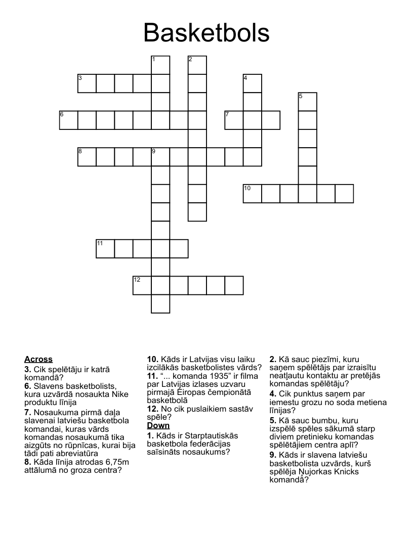Basketbols Crossword