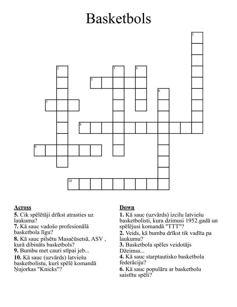Basketbols Crossword