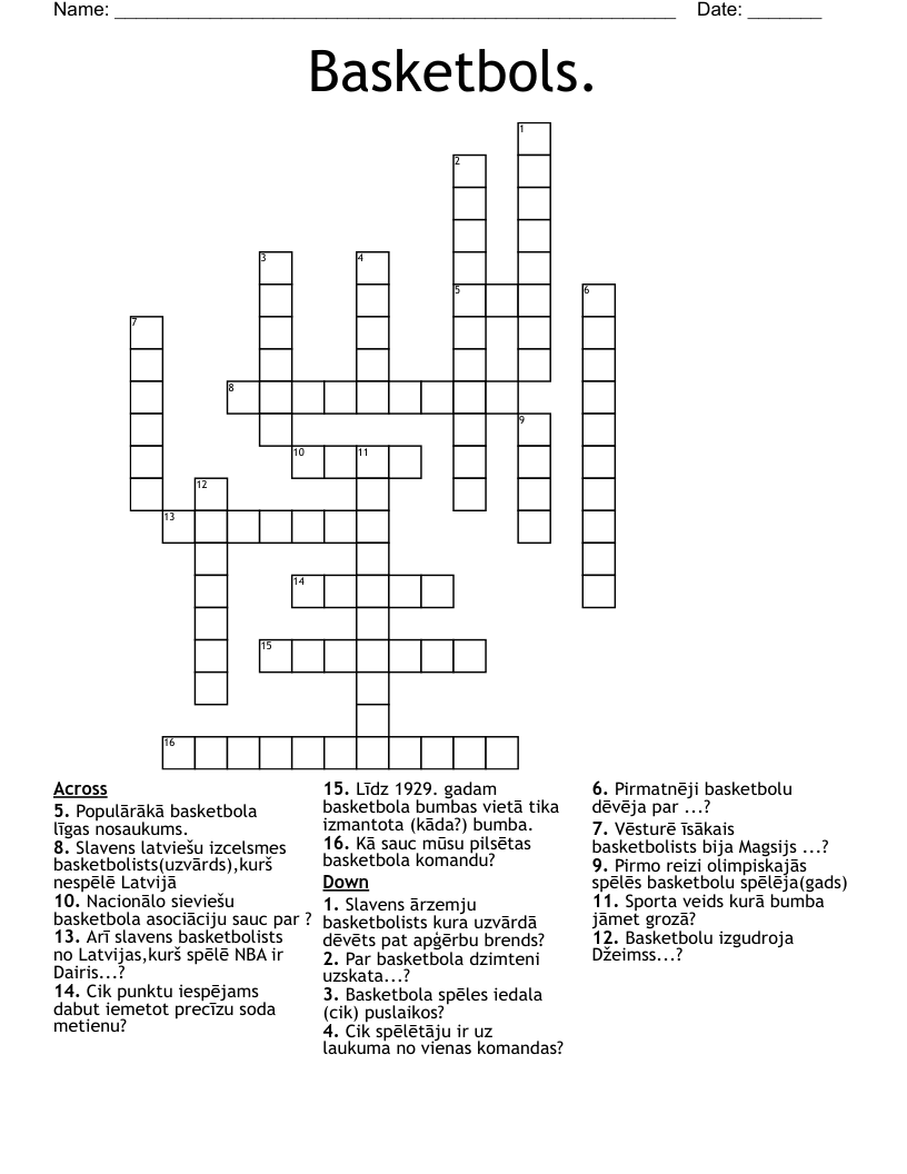 Basketbols. Crossword