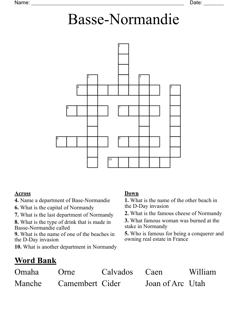 Basse-Normandie Crossword