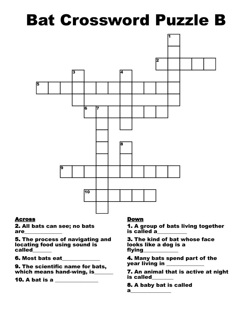 Bat Crossword Puzzle B